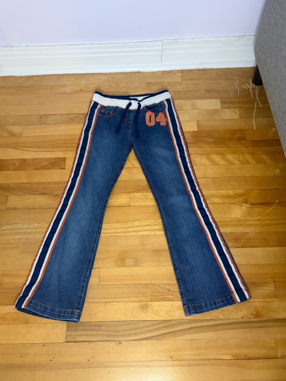 La Senza girl Denim Flare Pants with Orange Stripe and '04' Detail
